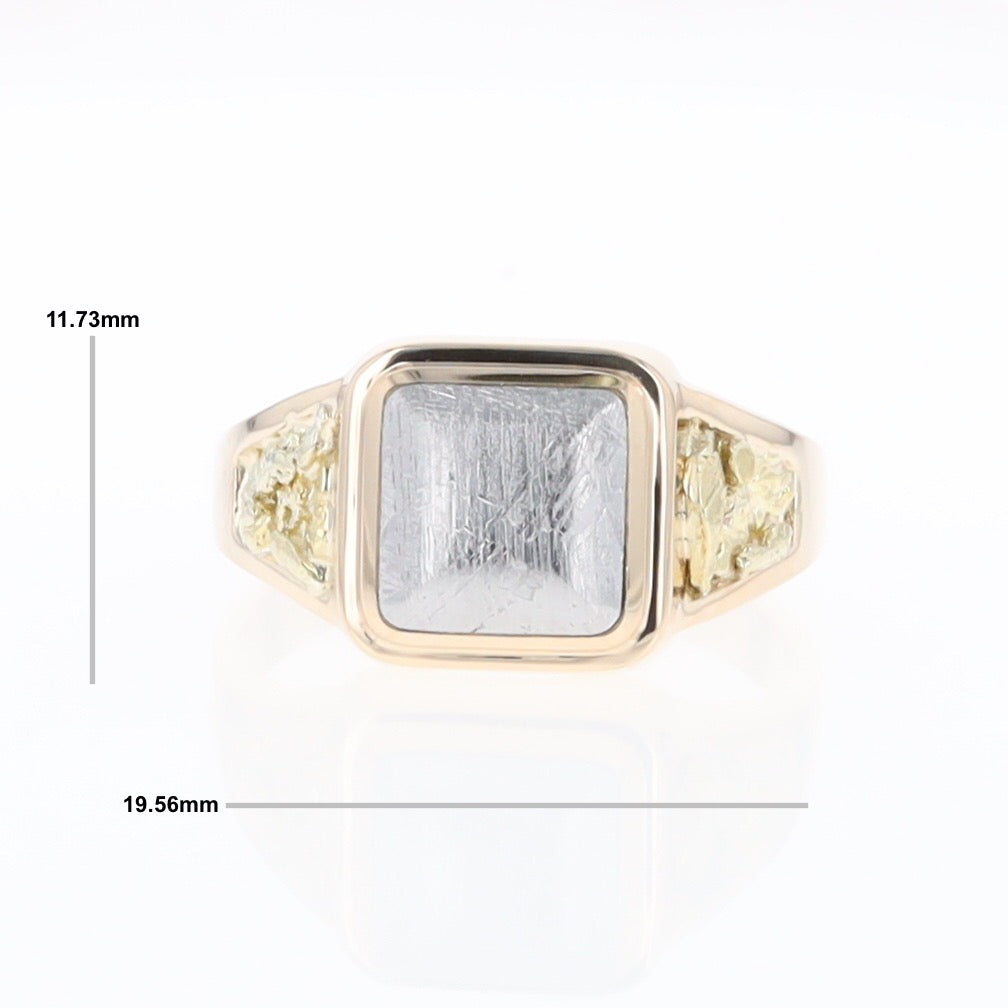 Meteorite Ring Square Inlaid Center Design with Natural Nugget Sides