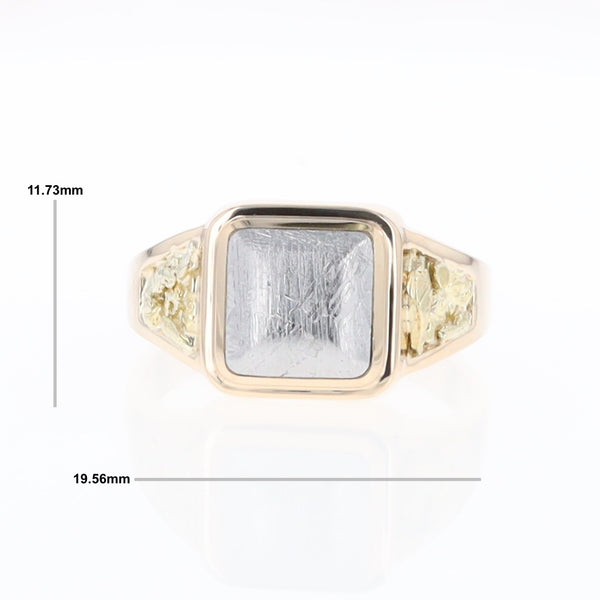 Meteorite Ring Square Inlaid Center Design with Natural Nugget Sides