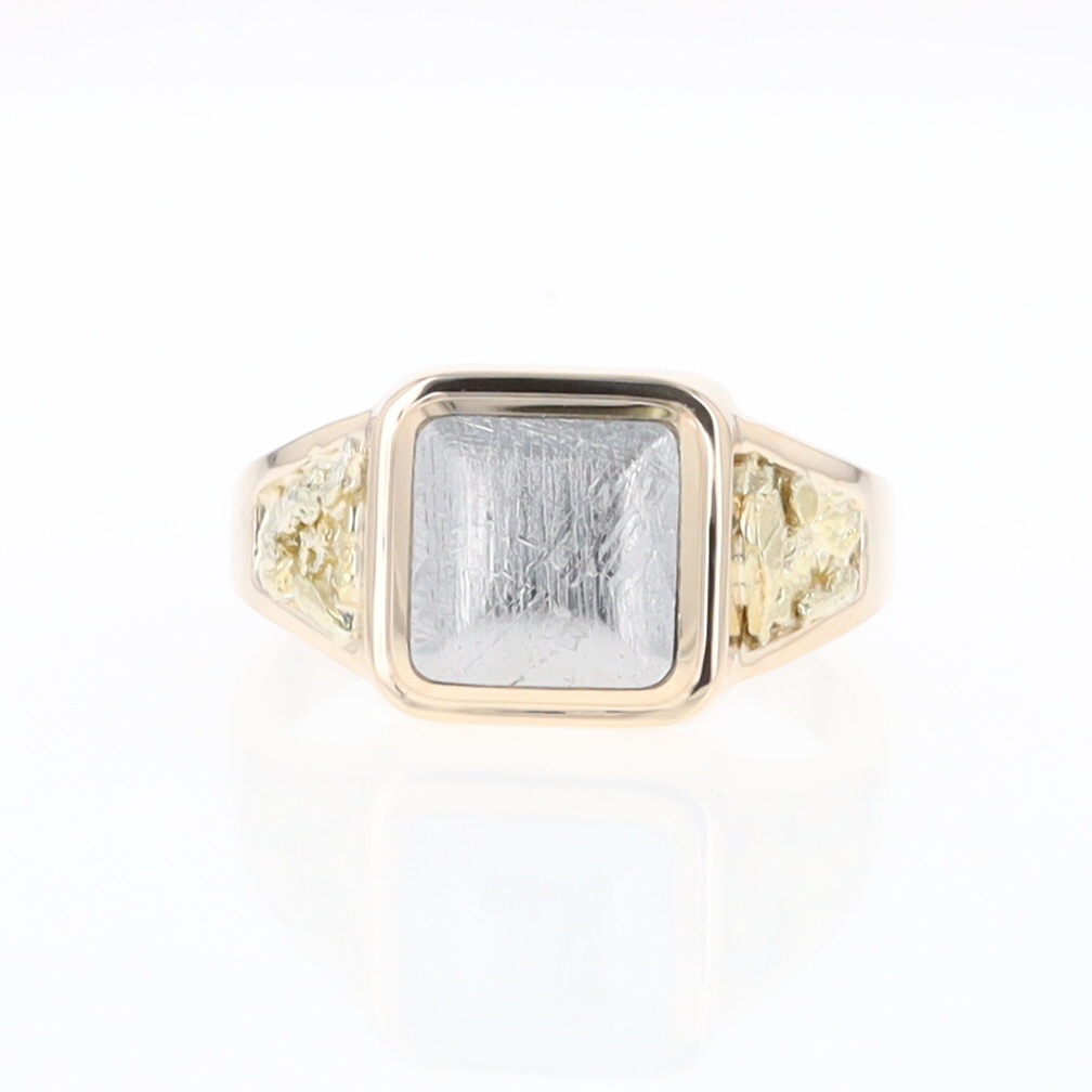 Meteorite Ring Square Inlaid Center Design with Natural Nugget Sides