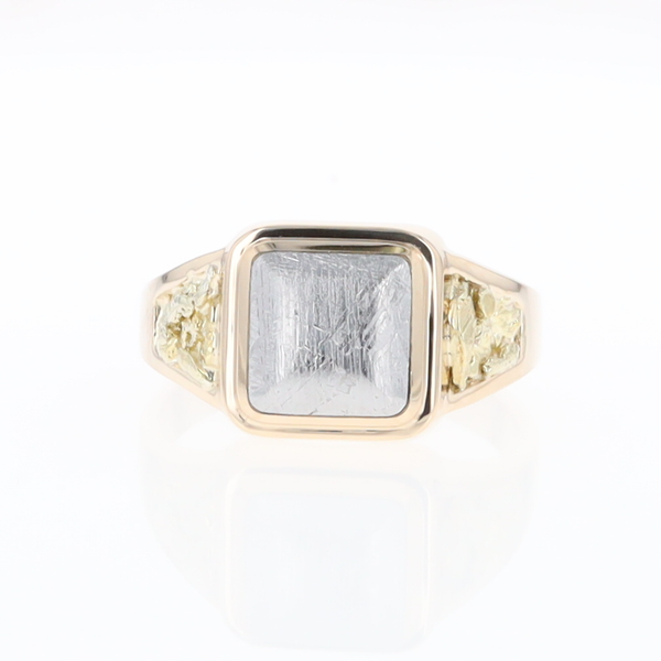 Meteorite Ring Square Inlaid Center Design with Natural Nugget Sides