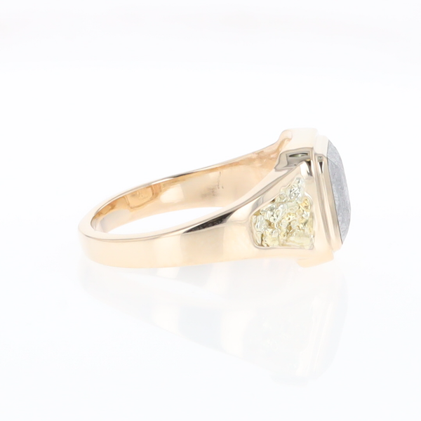 Meteorite Ring Square Inlaid Center Design with Natural Nugget Sides