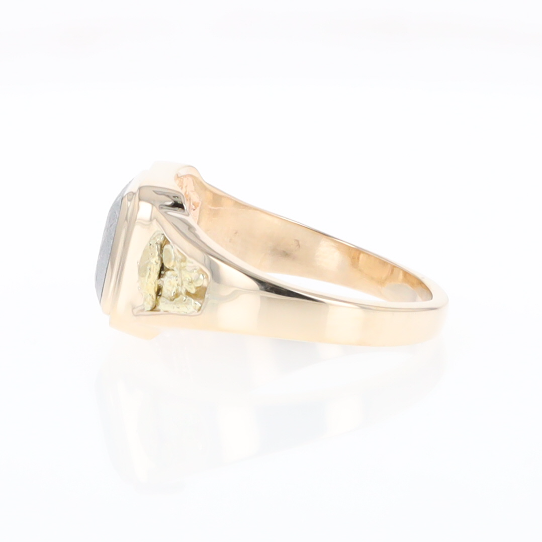 Meteorite Ring Square Inlaid Center Design with Natural Nugget Sides