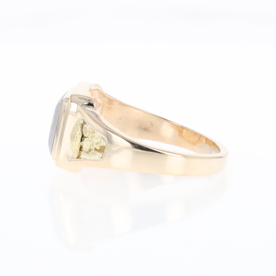 Meteorite Ring Square Inlaid Center Design with Natural Nugget Sides