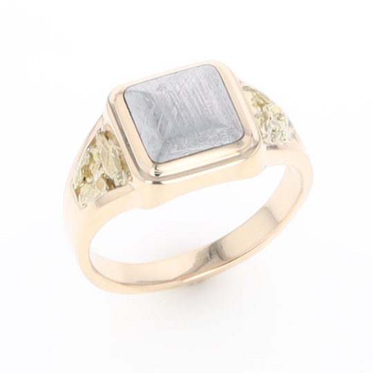 Meteorite Ring Square Inlaid Center Design with Natural Nugget Sides