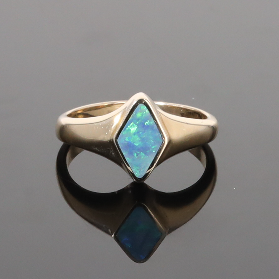 Opal Rings Diamond Shape Inlaid Design