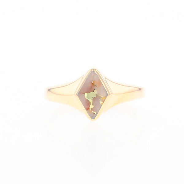 Gold Quartz Ring Diamond Shape Inlaid Design