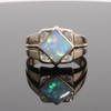 Natural Australian Opal ring diamond shape inlaid design with .16ctw round diamonds