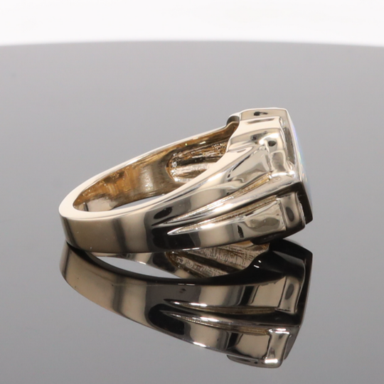 Natural Australian Opal ring diamond shape inlaid design with .16ctw round diamonds