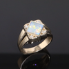 Natural Australian Opal ring diamond shape inlaid design with .16ctw round diamonds