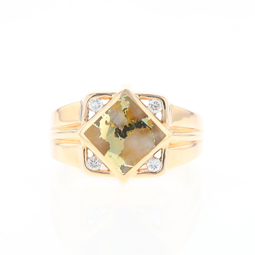 Gold Quartz Mens Ring with Diamond Accents