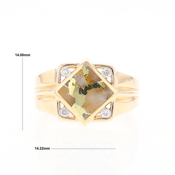 Gold Quartz Mens Ring with Diamond Accents