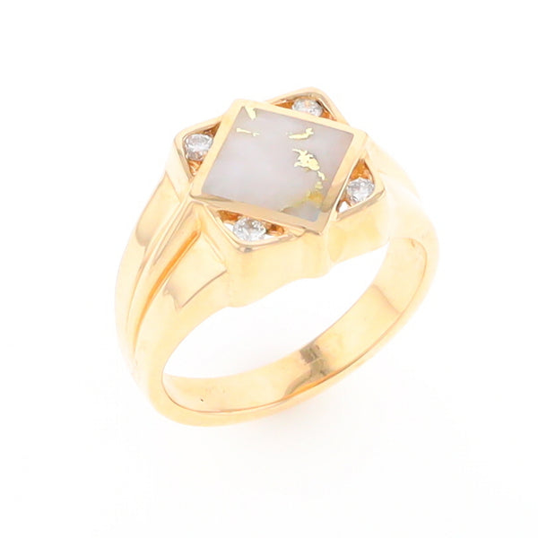 Gold Quartz Mens Ring with Diamond Accents