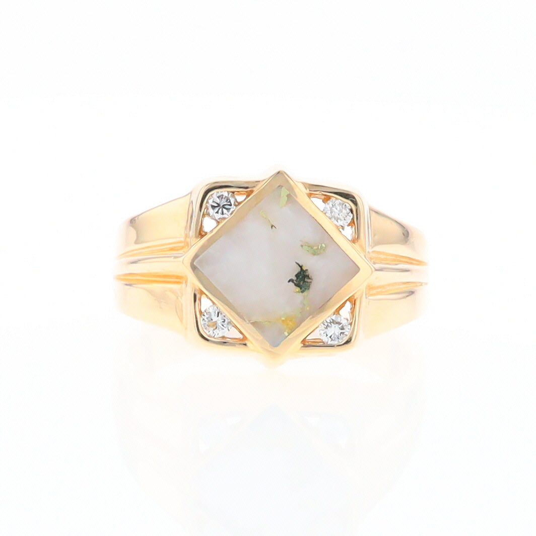 Gold Quartz Mens Ring with Diamond Accents