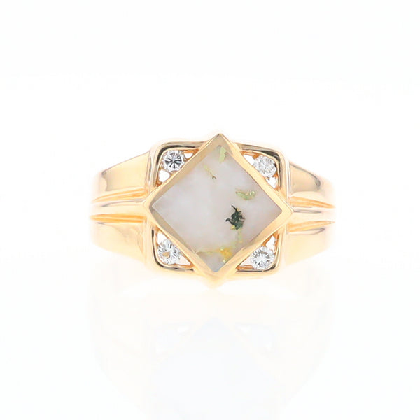 Gold Quartz Mens Ring with Diamond Accents