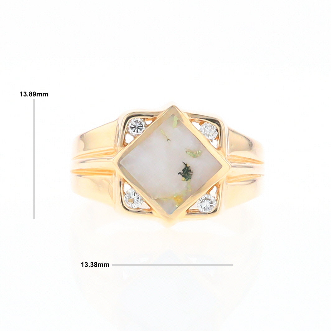 Gold Quartz Mens Ring with Diamond Accents