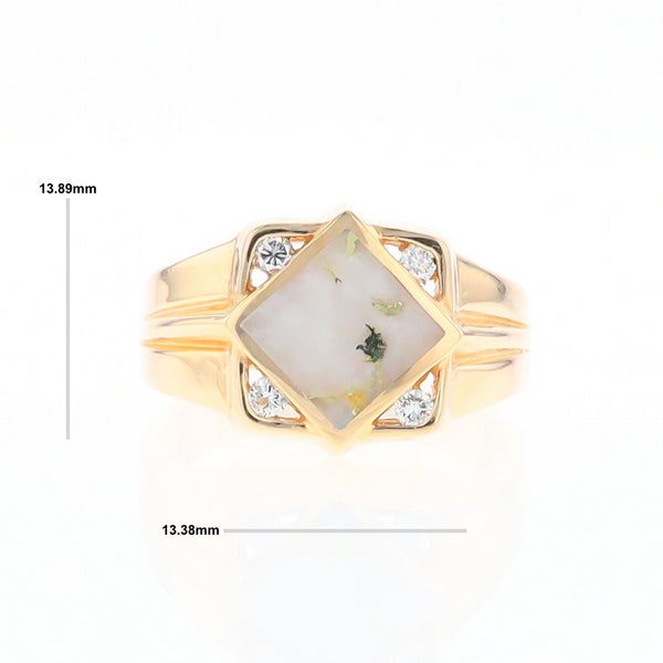 Gold Quartz Mens Ring with Diamond Accents