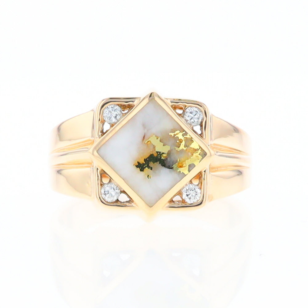 Gold Quartz Mens Ring with Diamond Accents