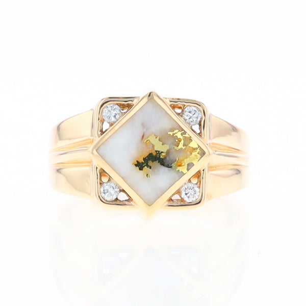 Gold Quartz Mens Ring with Diamond Accents