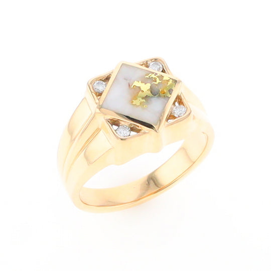 Gold Quartz Mens Ring with Diamond Accents