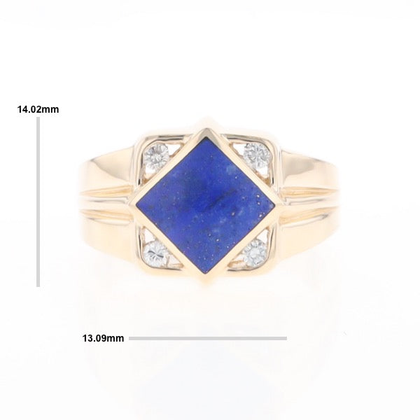 Natural Lapis ring diamond shape inlaid design with .16ctw round diamonds