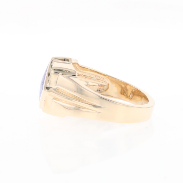 Natural Lapis ring diamond shape inlaid design with .16ctw round diamonds