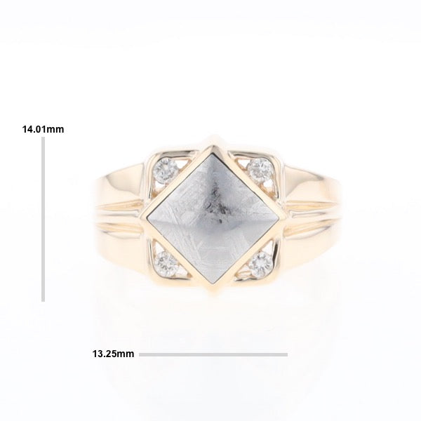 Natural Meteorite ring diamond shape inlaid design with .16ctw round diamonds