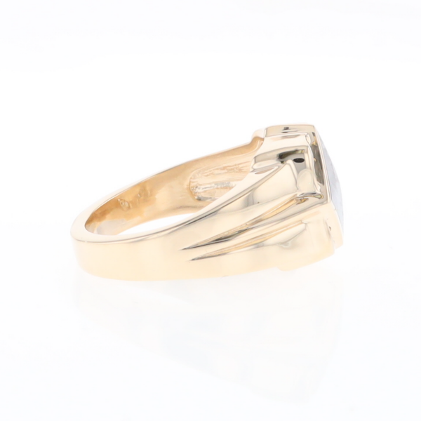 Natural Meteorite ring diamond shape inlaid design with .16ctw round diamonds