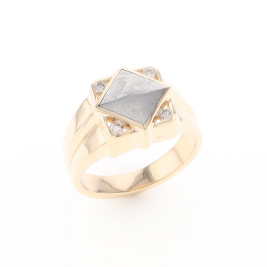 Natural Meteorite ring diamond shape inlaid design with .16ctw round diamonds