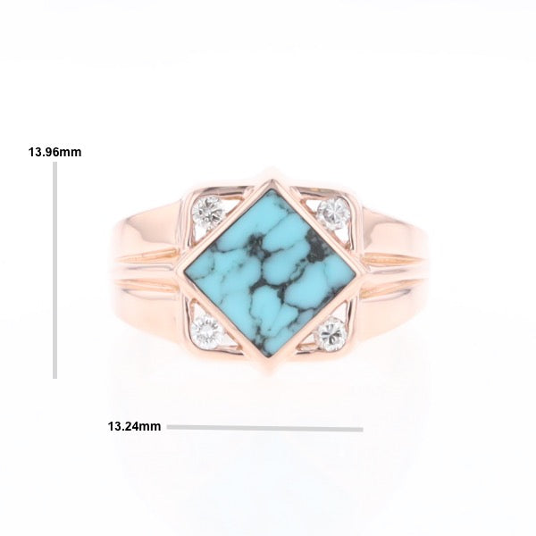 Natural Turquoise ring diamond shape inlaid design with .16ctw round diamonds