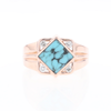 Natural Turquoise ring diamond shape inlaid design with .16ctw round diamonds