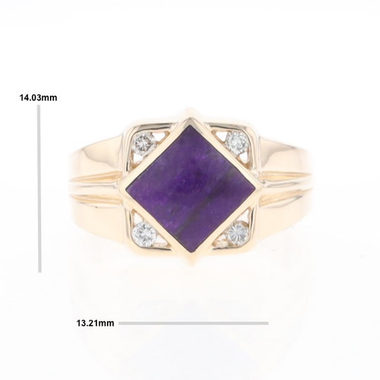 Natural Sugilite ring diamond shape inlaid design with .16ctw round diamonds
