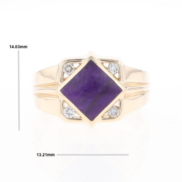 Natural Sugilite ring diamond shape inlaid design with .16ctw round diamonds