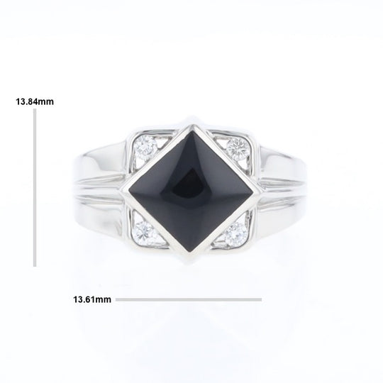 Natural onyx ring diamond shape inlaid design with .16ctw round diamonds