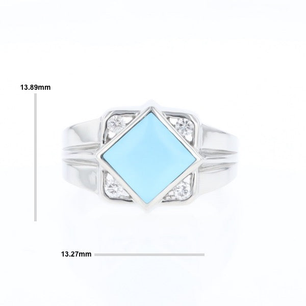 Natural Sleeping Beauty Turquoise ring diamond shape inlaid design with .16ctw round diamonds