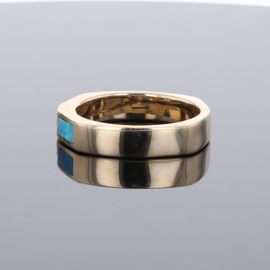 Opal Rings 2 Section Inlaid Design with Round Tanzanite
