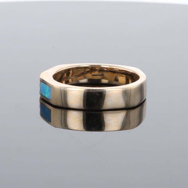 Opal Rings 2 Section Inlaid Design with Round Tanzanite