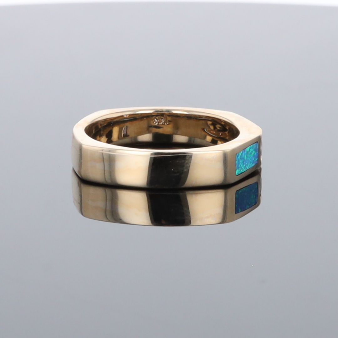 Opal Rings 2 Section Inlaid Design with Round Tanzanite