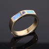 Opal Rings 2 Section Inlaid Design with Round Tanzanite