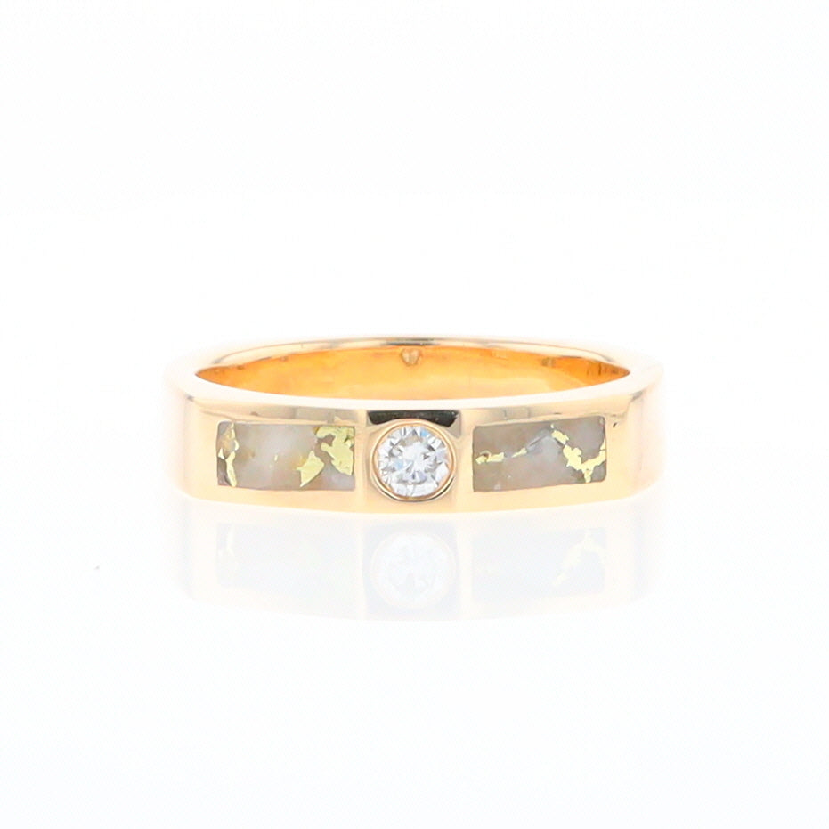 Gold Quartz Ring Double Sided Inlaid Design with .10ct Round Diamond G2