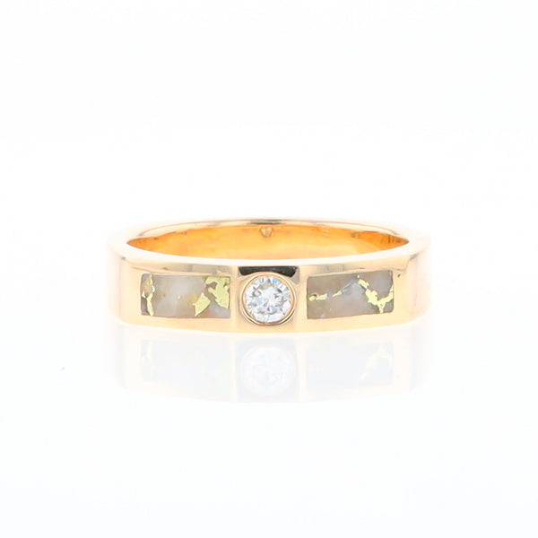 Gold Quartz Ring Double Sided Inlaid Design with .10ct Round Diamond G2