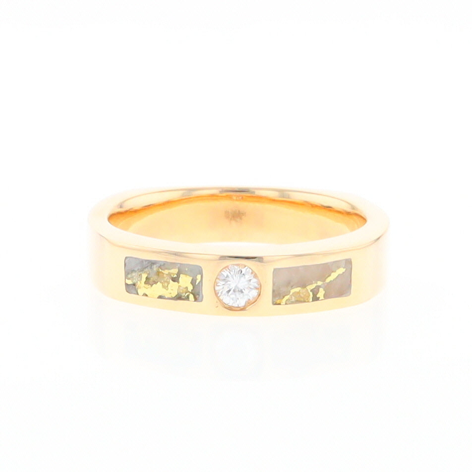 Gold Quartz Ring Double Sided Inlaid Design with .10ct Round Diamond G2