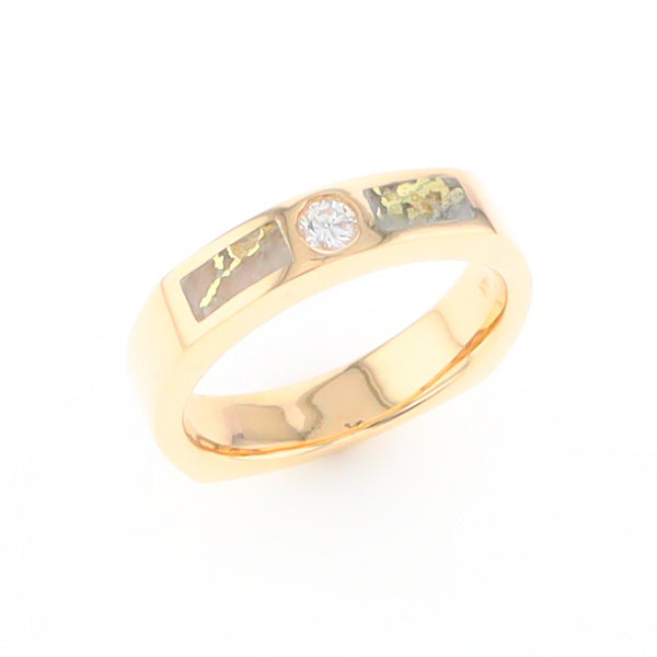 Gold Quartz Ring Double Sided Inlaid Design with .10ct Round Diamond G2