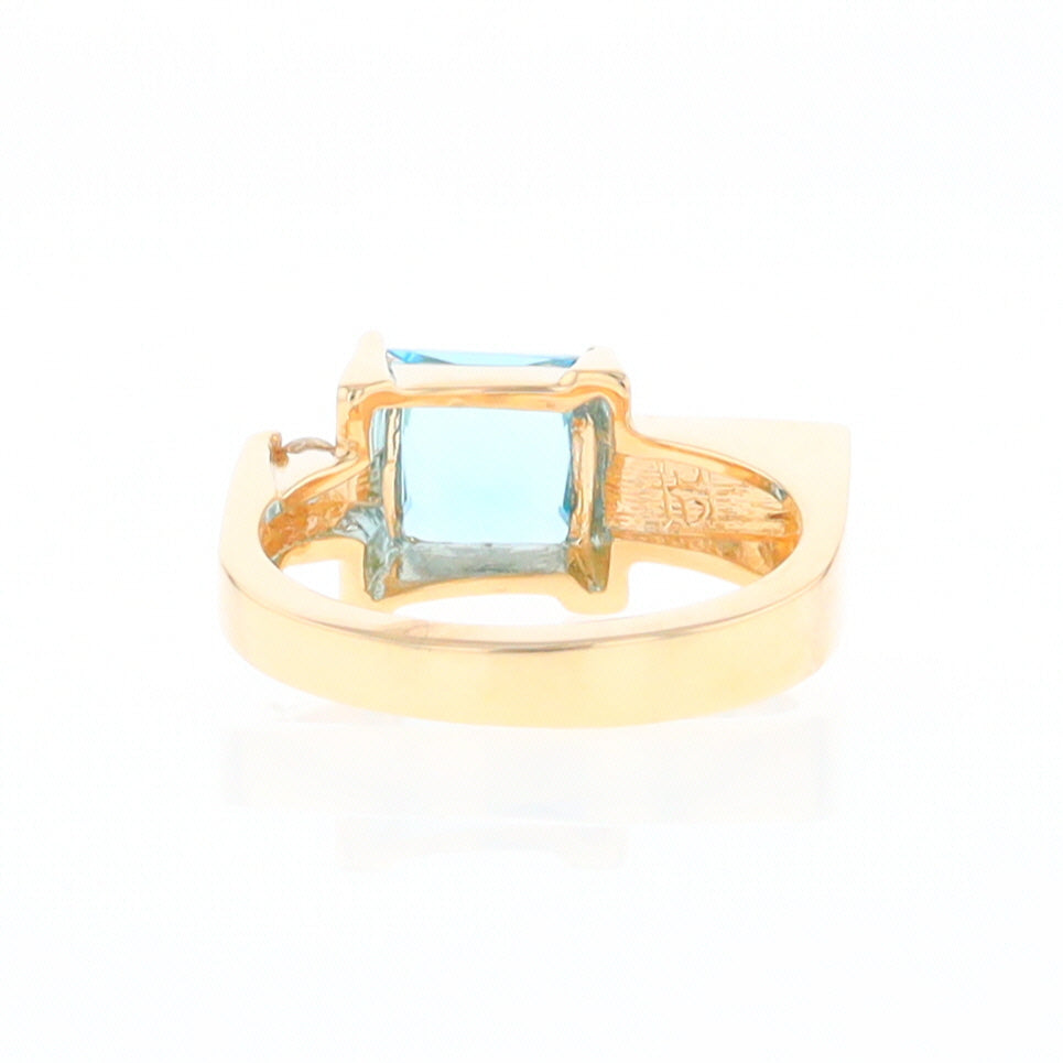 Gold Quartz Ring Rectangle Inlay Swiss Blue Topaz .06ct Round Diamond