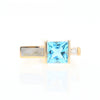 Gold Quartz Ring Rectangle Inlay Swiss Blue Topaz .06ct Round Diamond