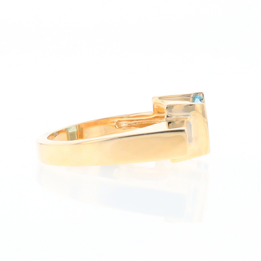 Gold Quartz Ring Rectangle Inlay Swiss Blue Topaz .06ct Round Diamond