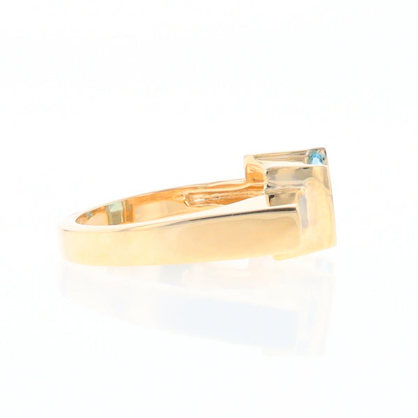 Gold Quartz Ring Rectangle Inlay Swiss Blue Topaz .06ct Round Diamond