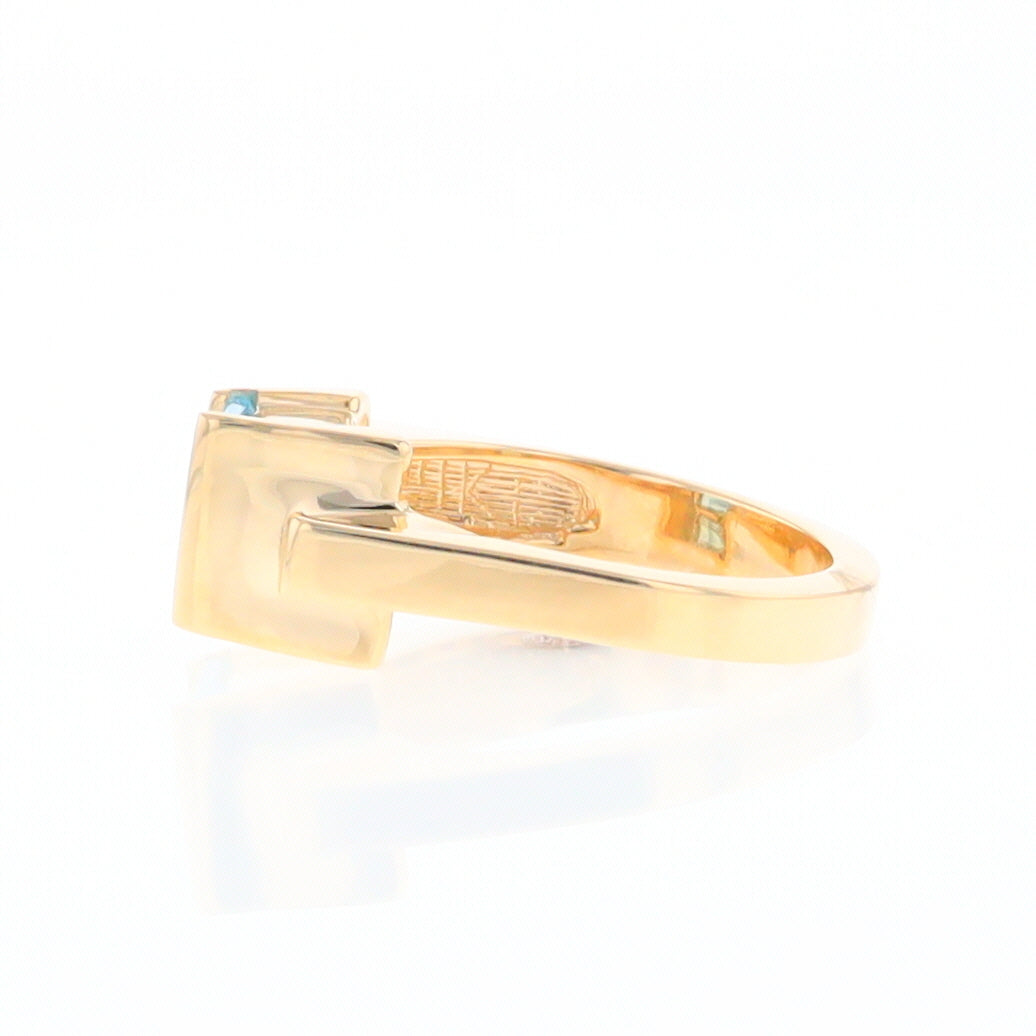 Gold Quartz Ring Rectangle Inlay Swiss Blue Topaz .06ct Round Diamond