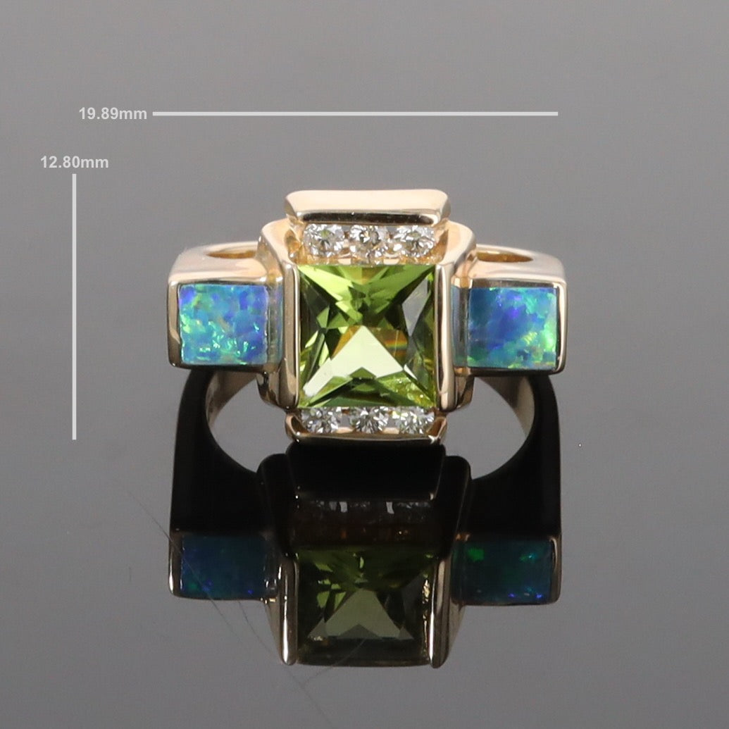 Opal Rings 2 Square Inlaid Peridot with 0.24ctw Diamonds