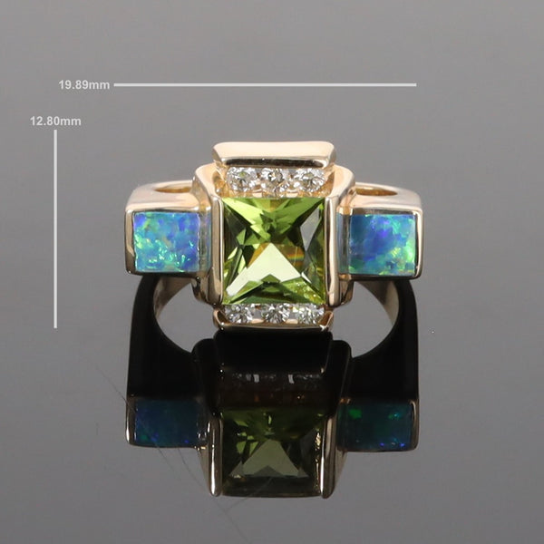 Opal Rings 2 Square Inlaid Peridot with 0.24ctw Diamonds