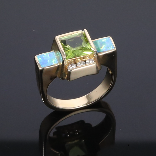 Opal Rings 2 Square Inlaid Peridot with 0.24ctw Diamonds